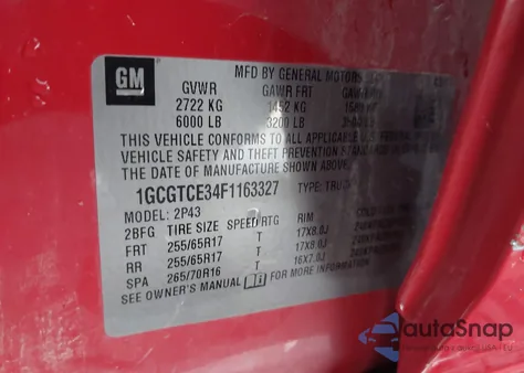 2015 Chevrolet Colorado Z71 из США, поврежденный, VIN 1GCGTCE34F1163327